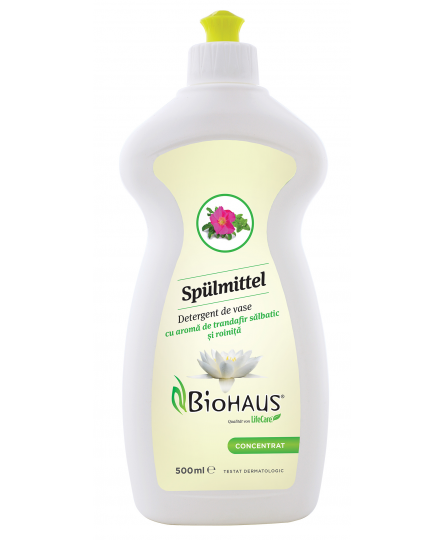 Detergent pentru vase cu aroma de trandafir salbatic si roinita BioHAUS®